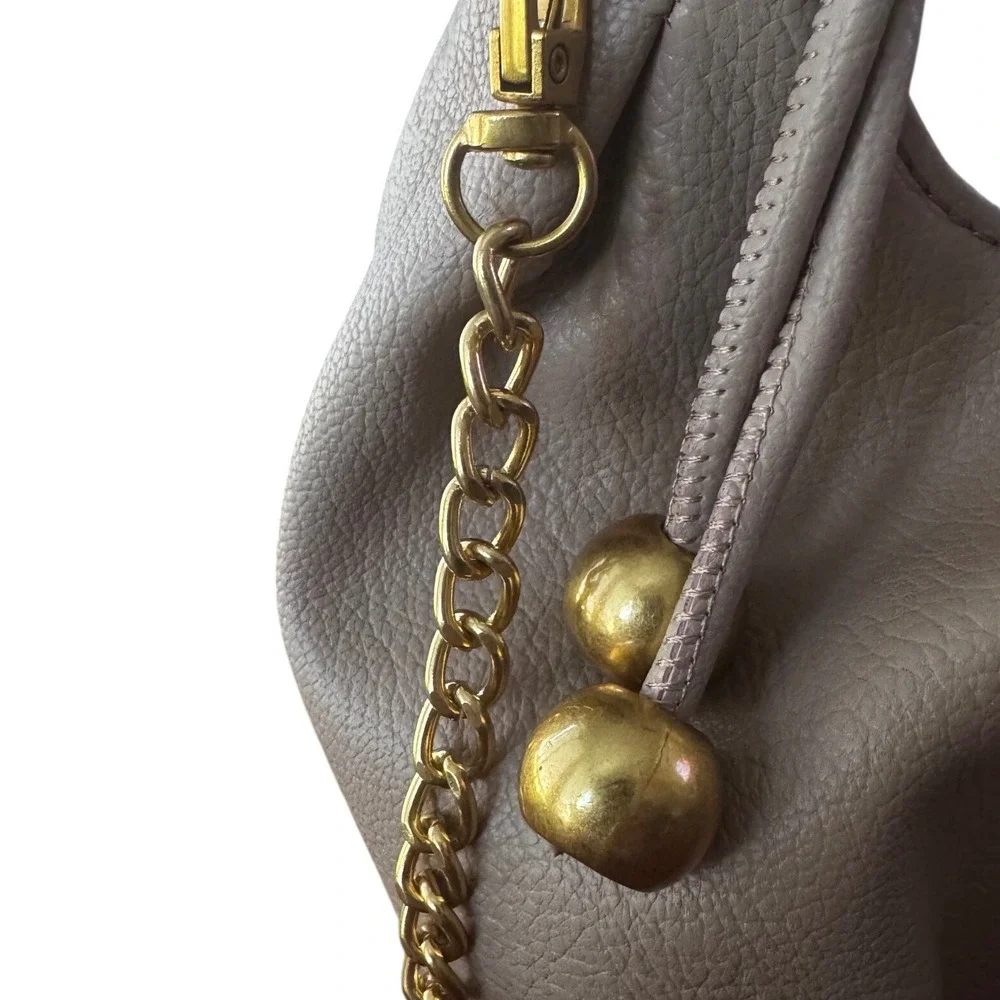 Antik Kraft‎ Taupe Vegan Leather Hobo Bag Gold Metal Handle Crossbody EUC 5x7x4